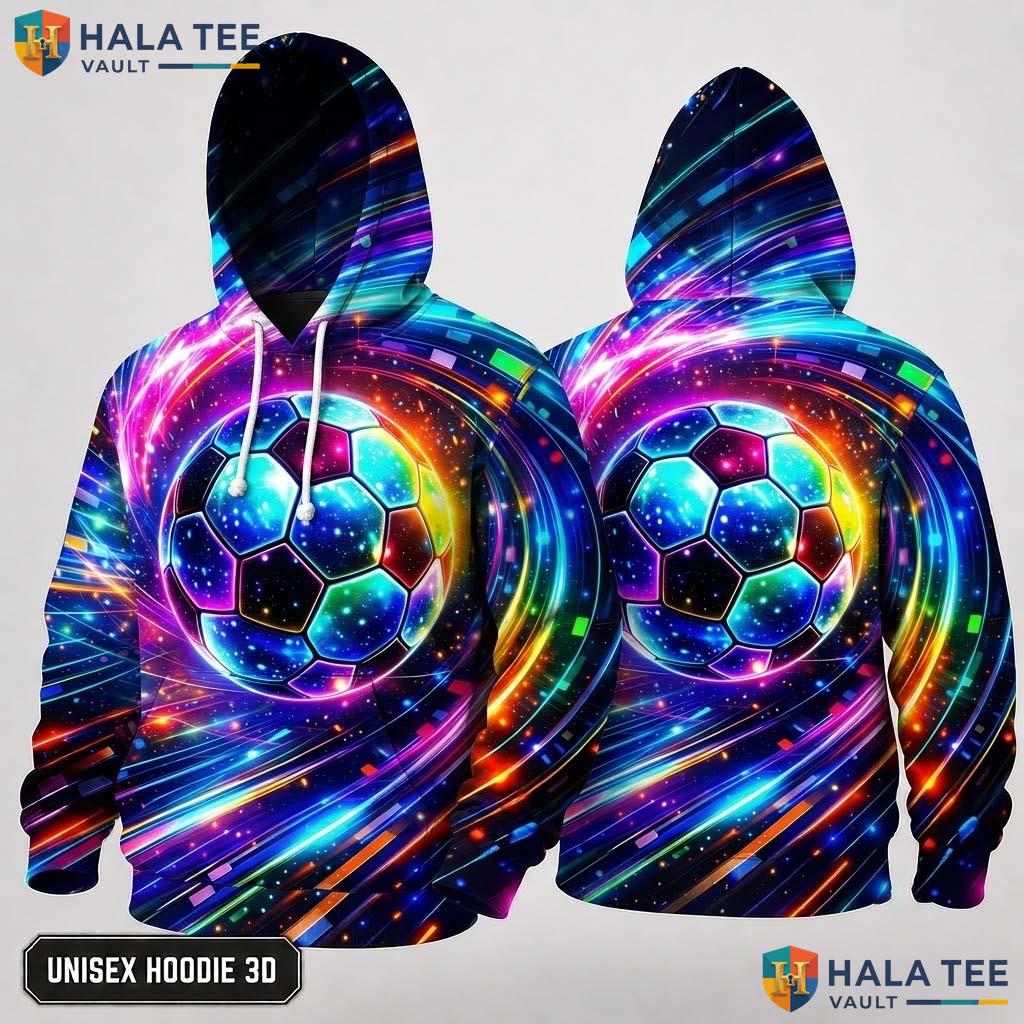 Neon Football Galaxy Hoodie Warm Thick 3D Sweatshirt Boys Girls Apparel