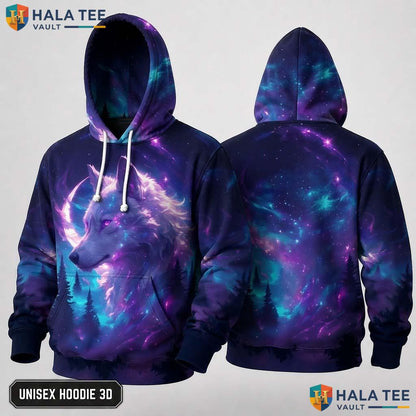 Neon Galaxy Wolf 3D Hoodie Kids Novelty Printed Pullover Girl Boy Top