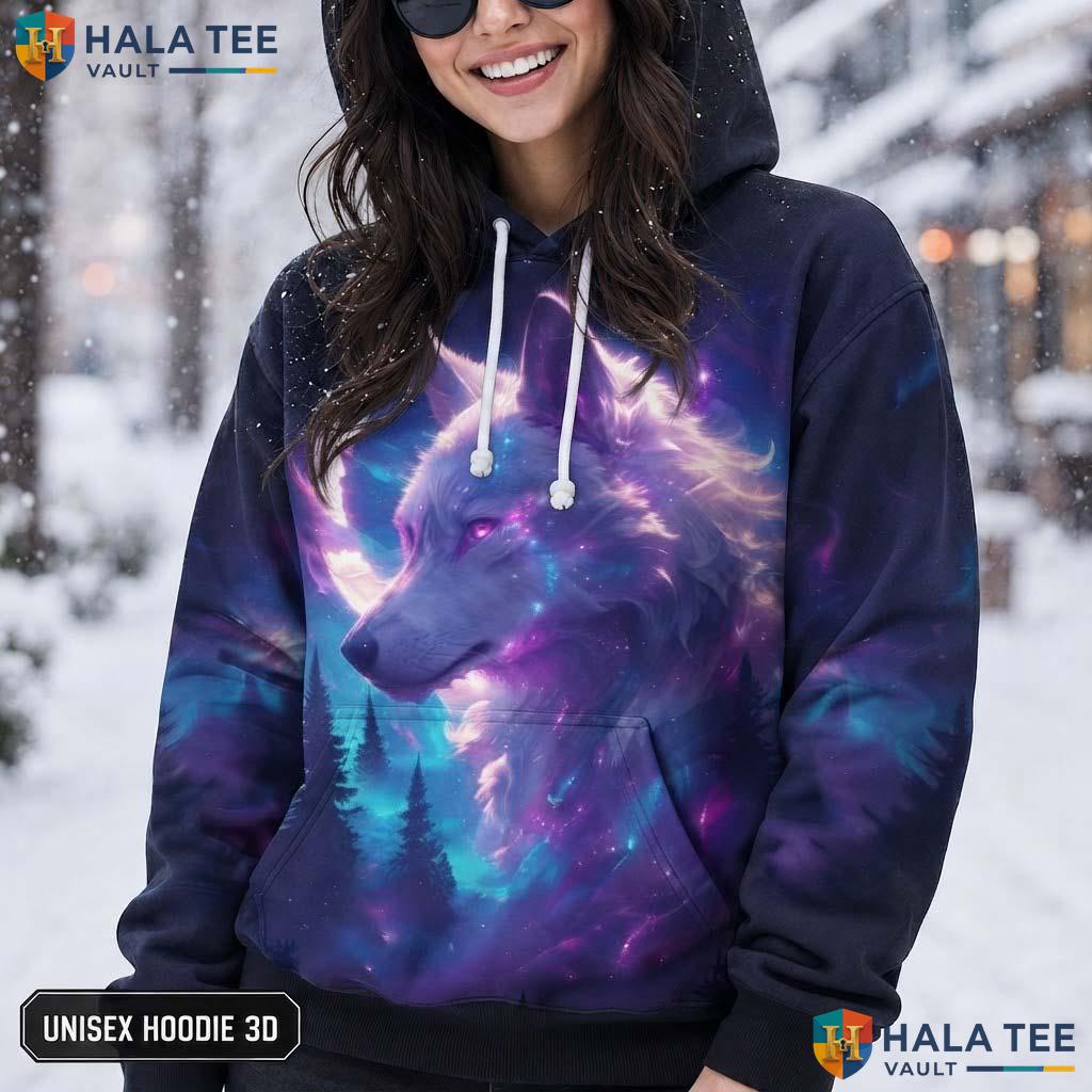 Neon Galaxy Wolf AOP Hoodie Kids Novelty Printed Pullover Girl Boy Top