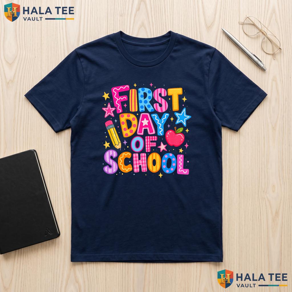 Neon Happy First Day School Shirt Preppy PreK To 4th Grade Teacher Gear