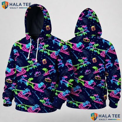 Neon Reindeer Whimsical Christmas 3D Hoodie Festive Boys Outfit