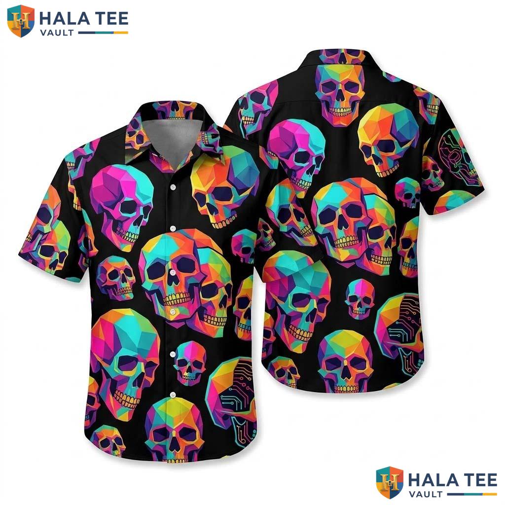 Neon Skeleton Farm Life Hawaiian Shirt Mens Aloha Button Down Vacation