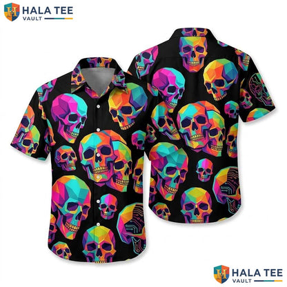 Neon Skeleton Farm Life Hawaiian Shirt Mens Aloha Button Down Vacation