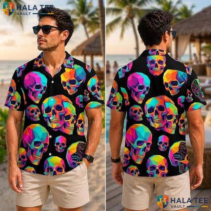 Neon Skeleton Farm Life Tropical Shirt Mens Aloha Button Down Vacation
