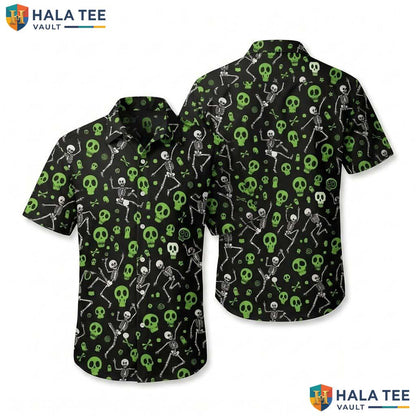 Neon Skull Halloween Hawaiian Shirt Gothic Spooky Ghost Aloha Top