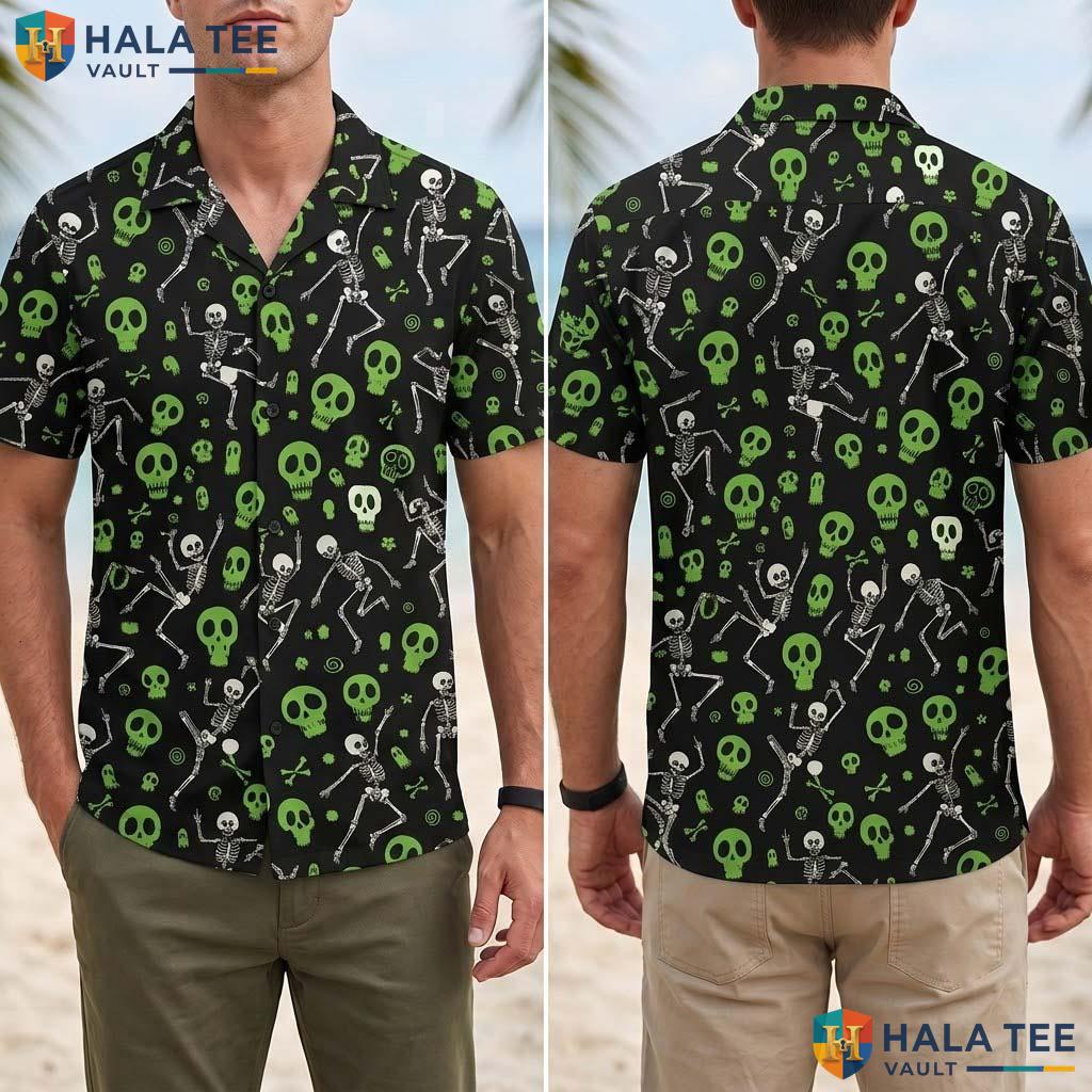 Neon Skull Halloween Hawaiian Shirt Gothic Spooky Ghost Aloha Top Adult