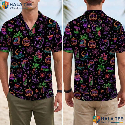 Neon Summerween Halloween Hawaiian Shirt Spooky Ghost Surf Aloha Top Adult