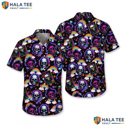 Neon Witch Cat Halloween Hawaiian Shirt Spooky Cute Pumpkin Aloha