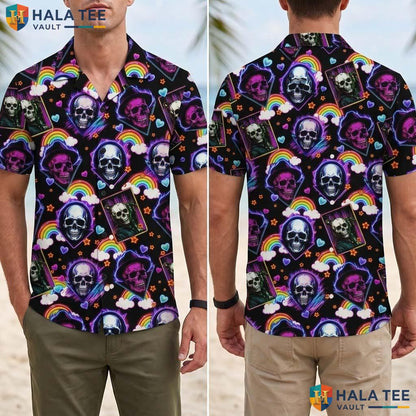 Neon Witch Cat Halloween Hawaiian Shirt Spooky Cute Pumpkin Aloha Adult