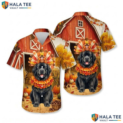 Newfoundland Costume Thanksgiving Hawaiian Shirt Dog Turkey Fall Mens