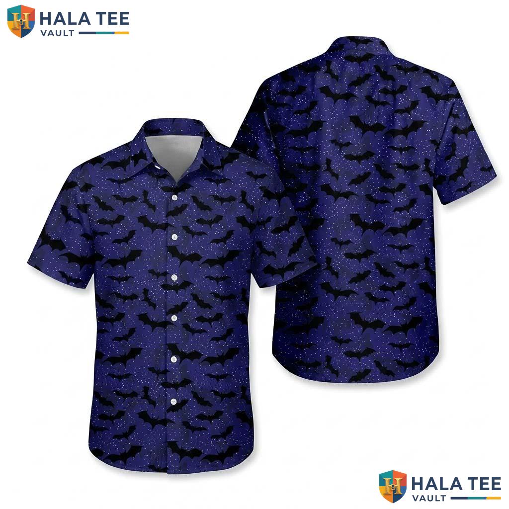 Night Bat Halloween Hawaiian Shirt Spooky Gothic Night Sky Aloha Top