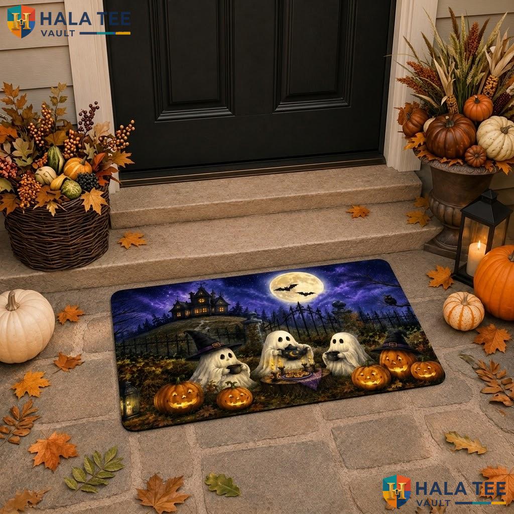 Night Ghost Pumpkin Halloween Doormat Haunted Castle Full Moon Entry Rug