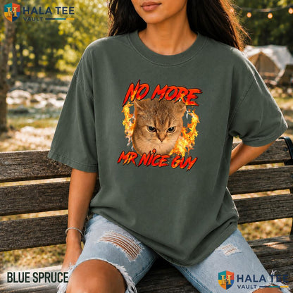 No More Mr Nice Guy Garment-Dyed T-Shirt Funny Cat Meme Sarcastic Apparel