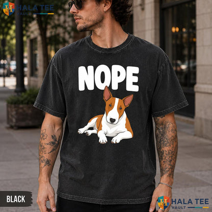 Nope Bull Terrier Washed T-Shirt Funny Cartoon Dog Lover Graphic Apparel