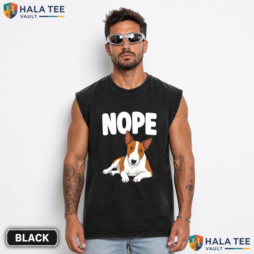 Nope Bull Terrier Streetwear Washed T-Shirt Funny Cartoon Dog Lover Graphic Apparel