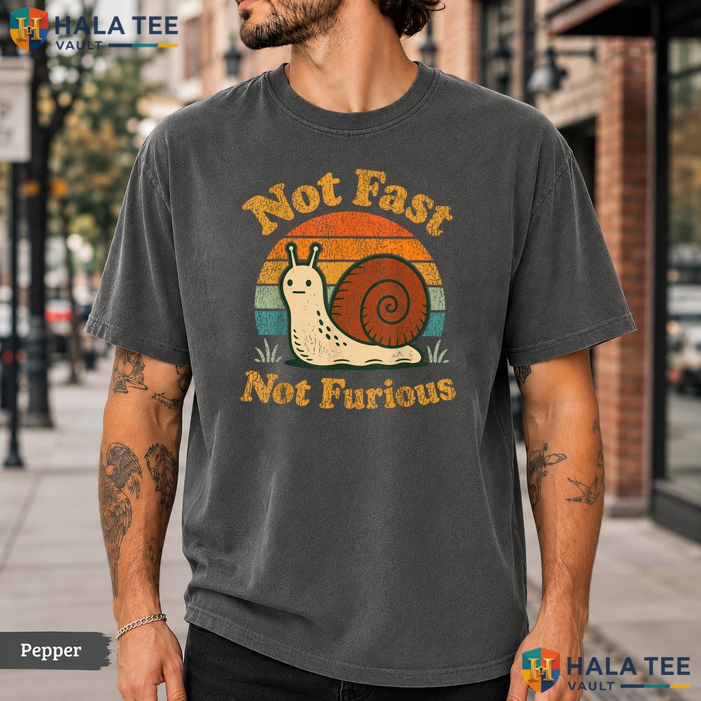 Not Fast Not Furious Comfort Colors T-Shirt Funny Snail Pace Sunset Apparel
