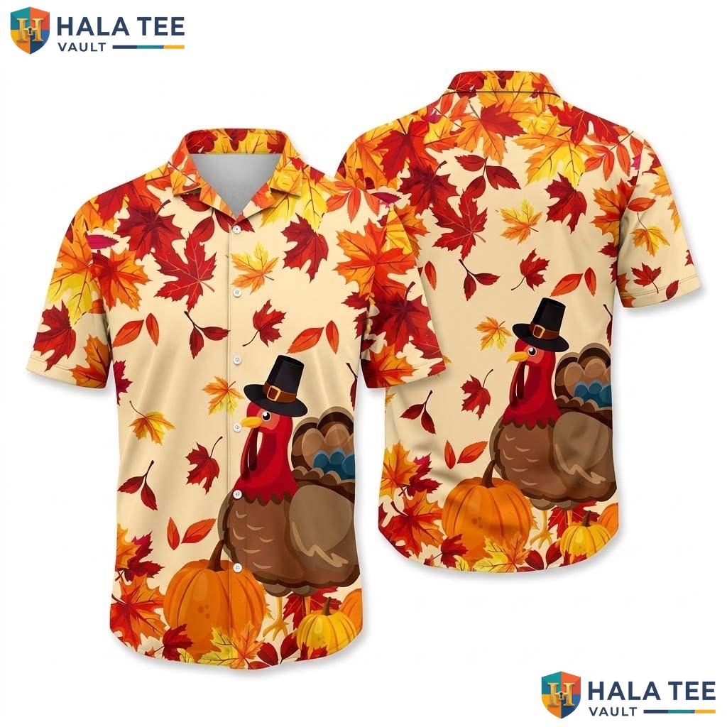 Novelty Turkey Fall Thanksgiving Hawaiian Shirt 3D Printed Funny Top