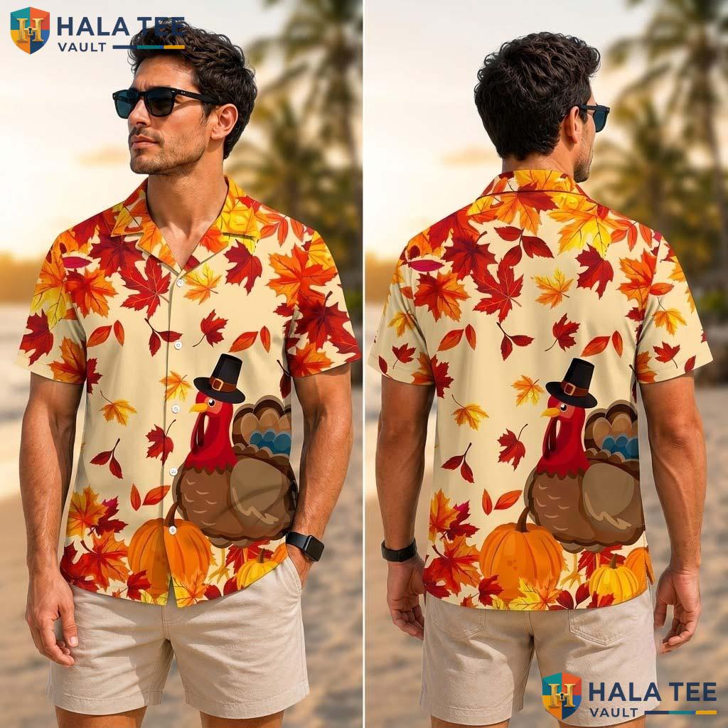 Novelty Turkey Fall Thanksgiving Tropical Shirt 3D Printed Funny Top