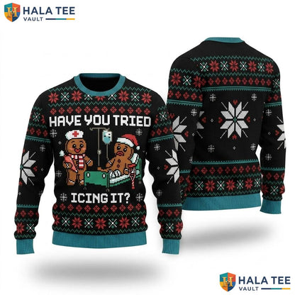 Nurse Icing It Ugly Christmas Sweater Funny Medical Holiday Apparel
