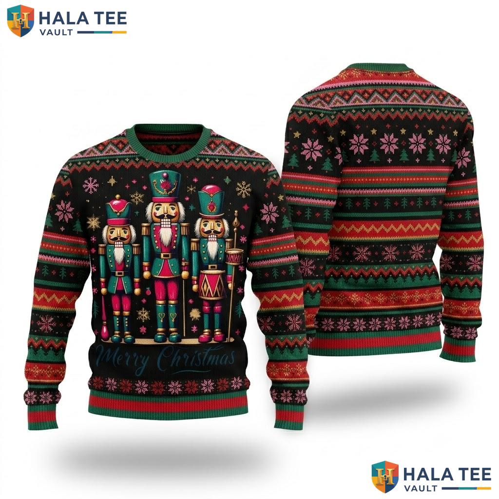 Nutcracker Vintage Ugly Christmas Sweater Merry Retro Holiday Top