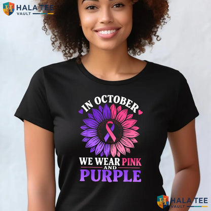 October Wear Pink Purple Tee Domestic Violence Breast Awareness Top