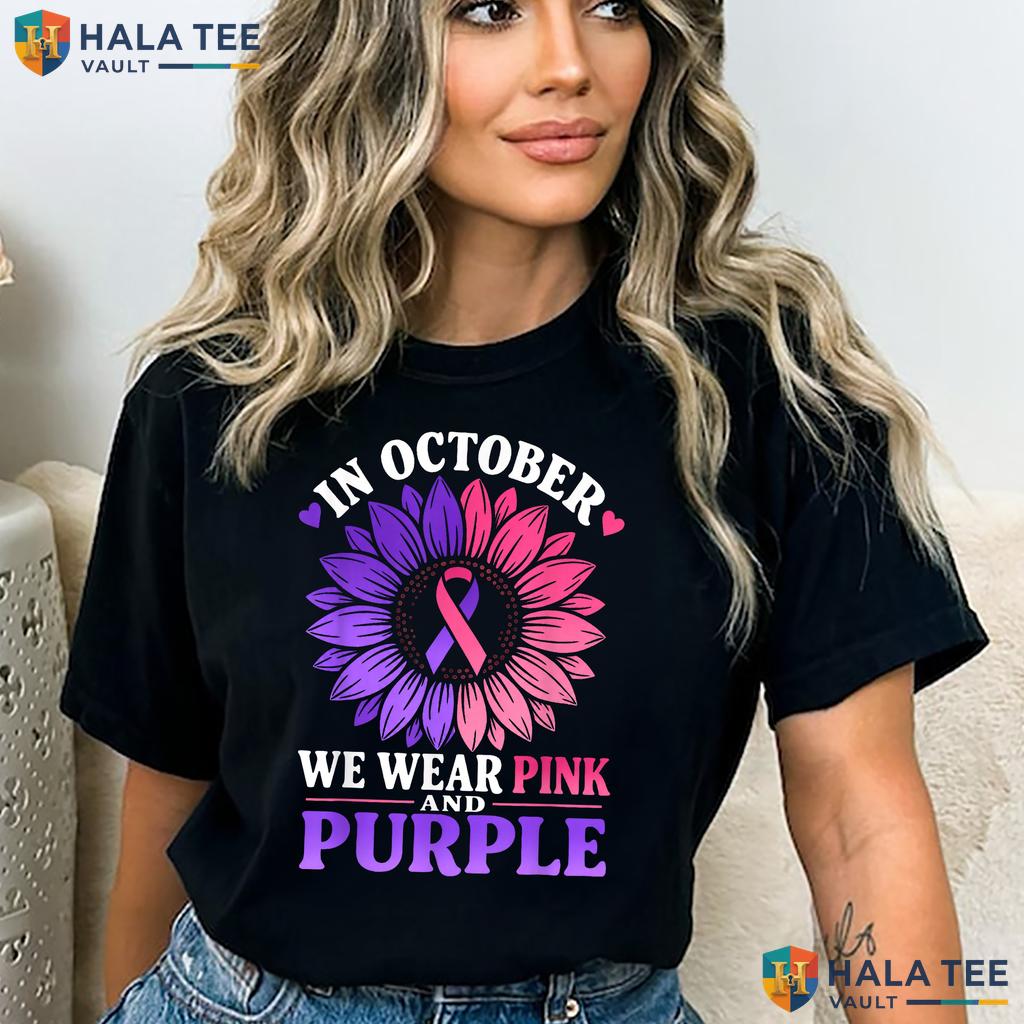 October Wear Pink Purple Tee Domestic Violence Breast Awareness Top Adult