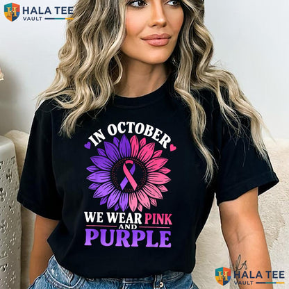October Wear Pink Purple Tee Domestic Violence Breast Awareness Top Adult