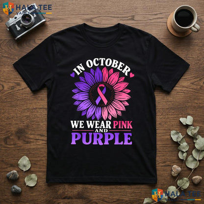 October Wear Pink Purple Tee Domestic Violence Breast Awareness Top Adult