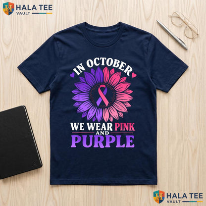 October Wear Pink Purple Tee Domestic Violence Breast Awareness Top Adult