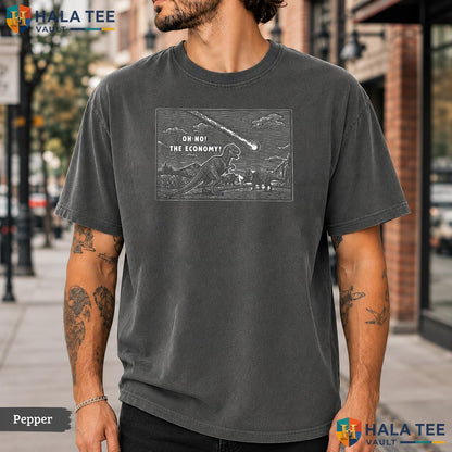 Oh No The Economy Meteor Comfort Colors T-Shirt Funny Dinosaur Meme Apparel