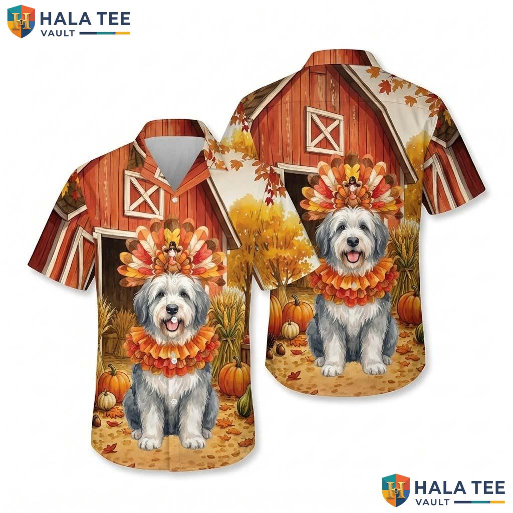 Old English Sheepdog Thanksgiving Hawaiian Shirt Fall Scene Costume