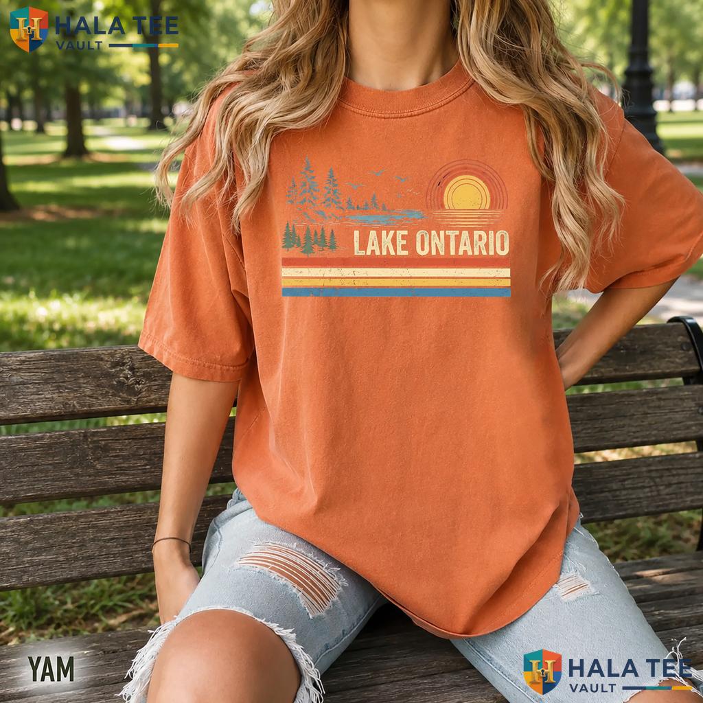 Ontario Sunset Retro Style T-Shirt Great Lakes Canada Vacation Gift