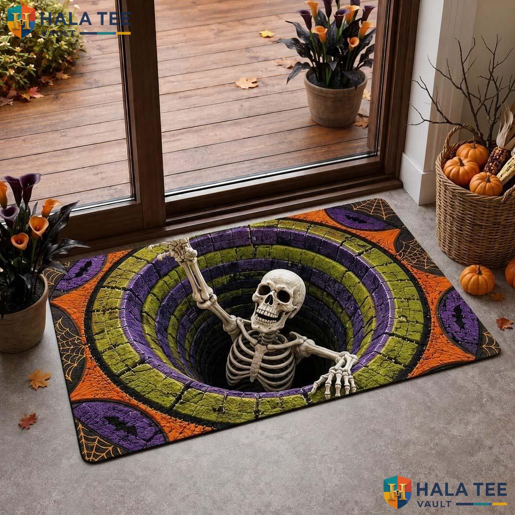 Optical Illusion Skeleton Halloween Doormat 3D Creepy Haunted Decor Top