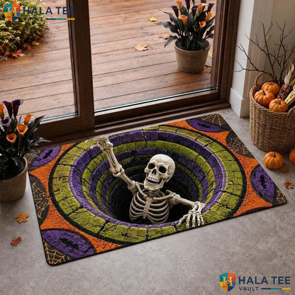 Optical Illusion Skeleton Halloween Doormat 3D Creepy Haunted Decor Top