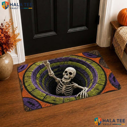 Optical Illusion Skeleton Halloween Front door mat 3D Creepy Haunted Decor Top