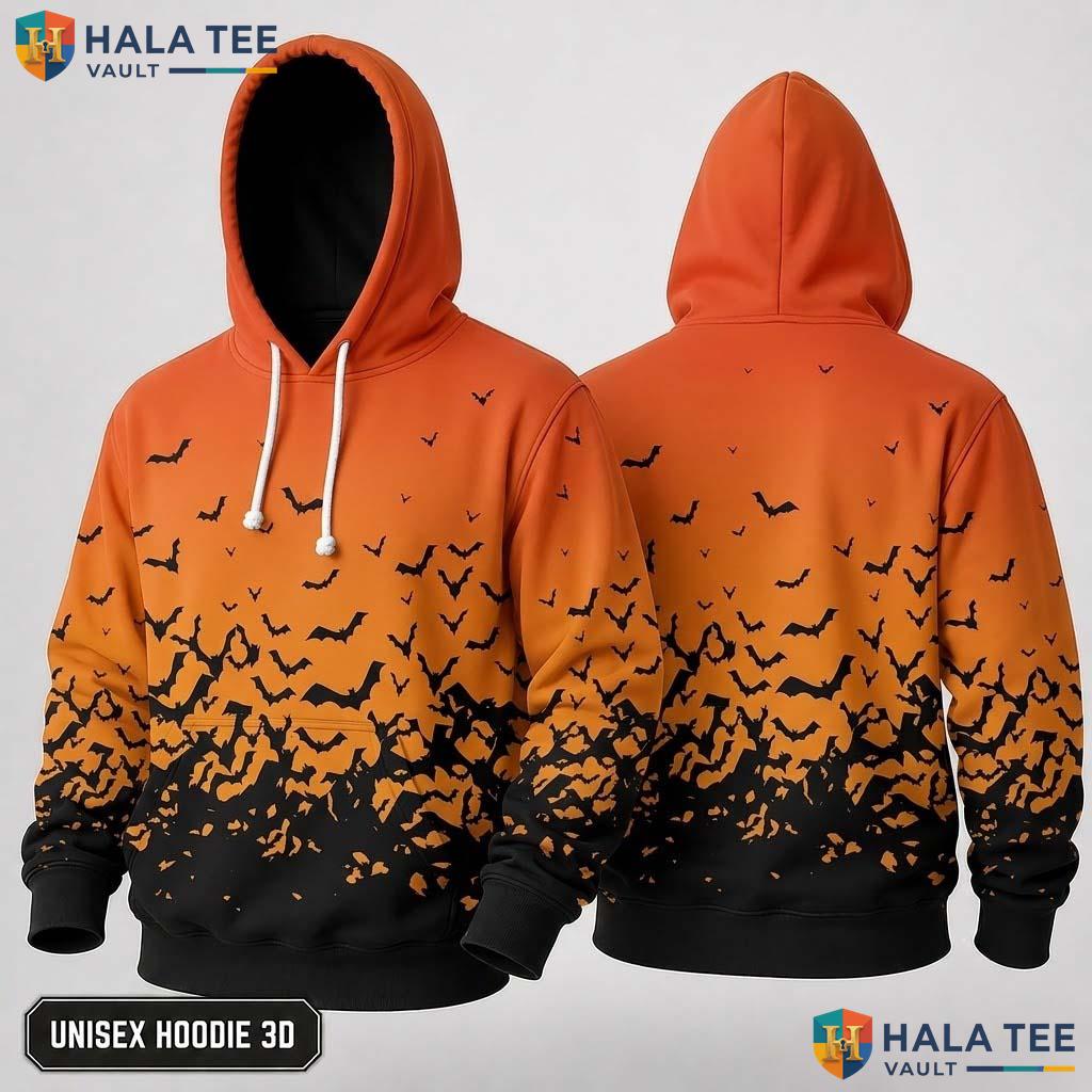 Orange Black Bat 3D Hoodie Classic Spooky Vibrant Halloween Apparel