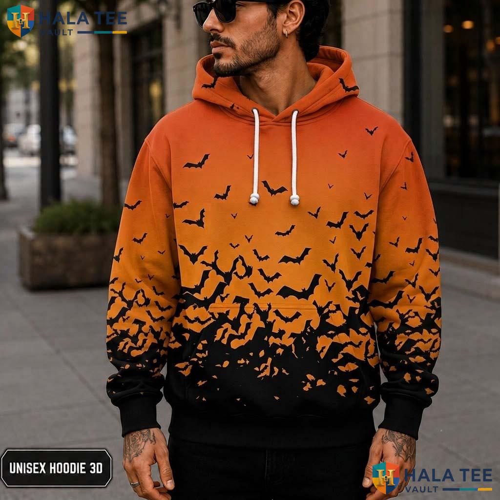 Orange Black Bat 3D Printed Hoodie Classic Spooky Vibrant Halloween Apparel