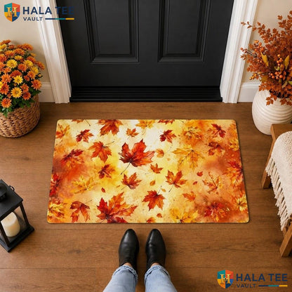 Orange Maple Leaf Halloween Front door mat Trick Or Treat Front Porch Floor Rug