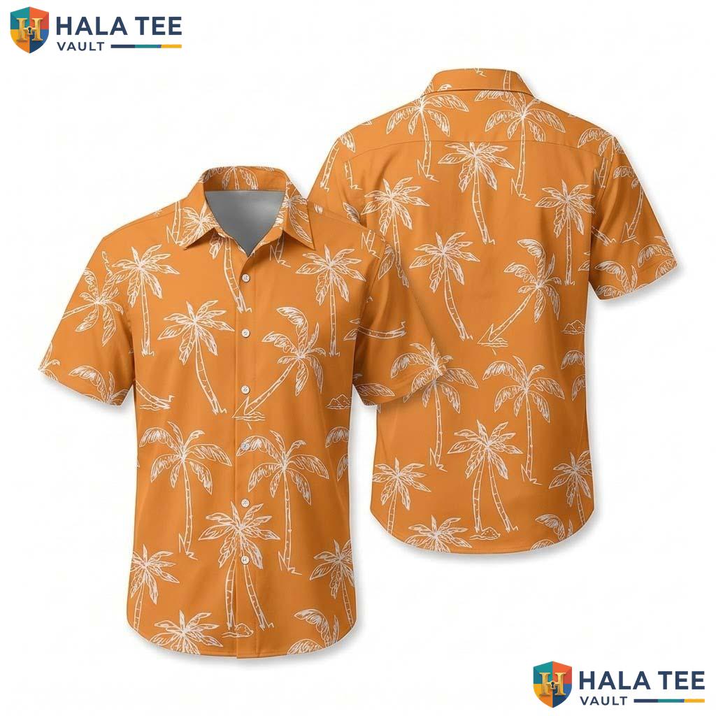 Orange Palm Tree Hawaiian Shirt Mens Short Sleeve Aloha Beach Top