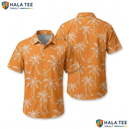 Orange Palm Tree Hawaiian Shirt Mens Short Sleeve Aloha Beach Top