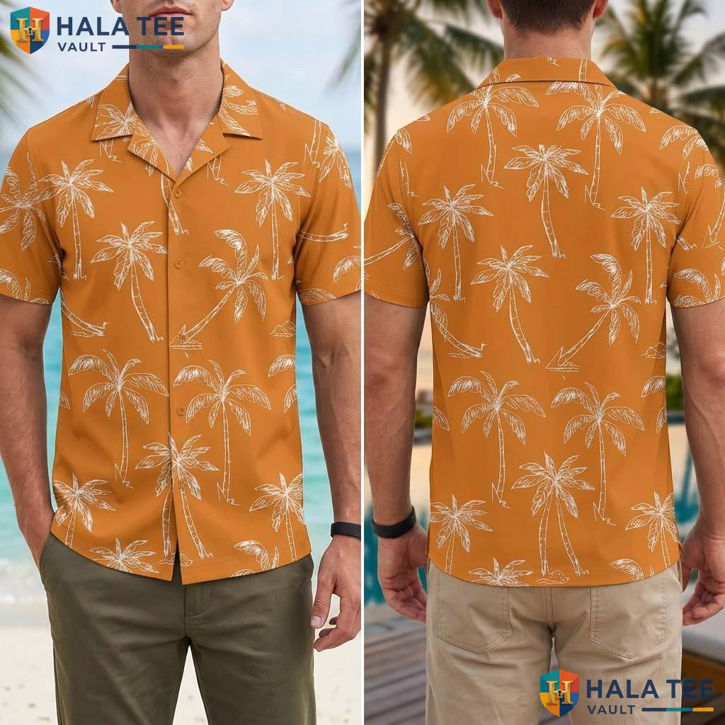 Orange Palm Tree Tropical Shirt Mens Short Sleeve Aloha Beach Top