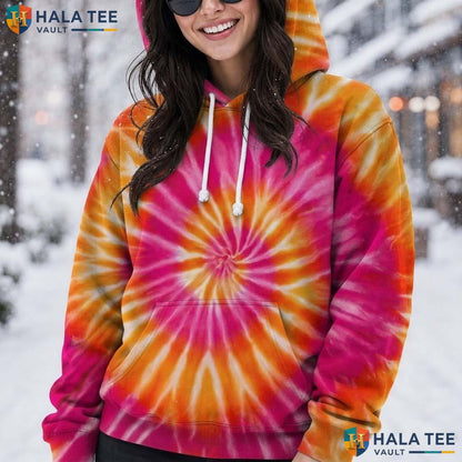 Orange Pink Tie Dye Hoodie Mens Unisex Rainbow Graphic Art Pullover AOP Hoodie
