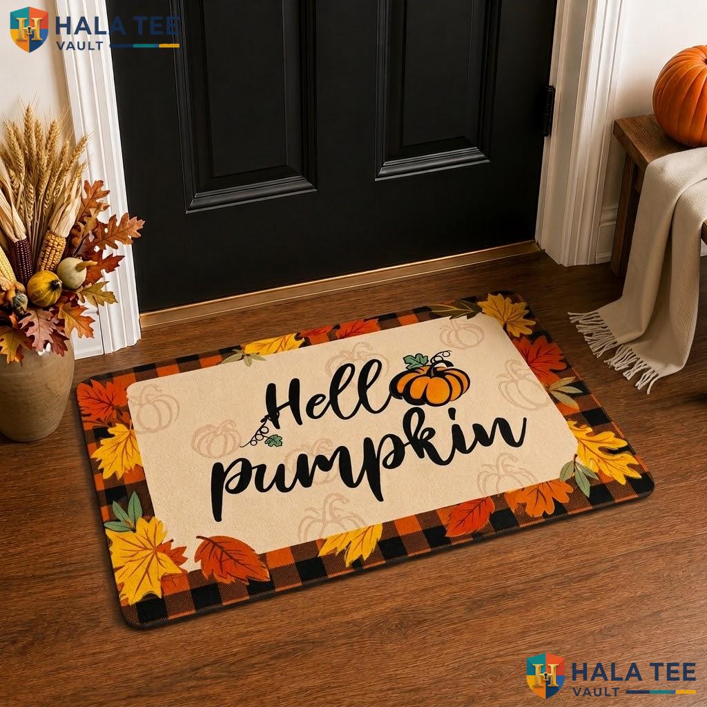 Orange Pumpkin Halloween Front door mat Non Slip Ghost Spider Web Fall Entryway Rug