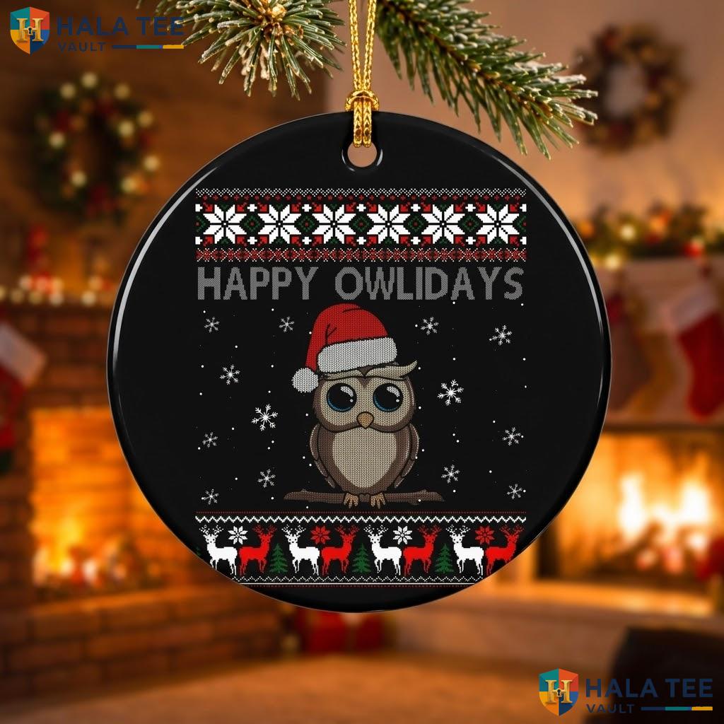 Owlidays Bird Funny Christmas Ornament Happy Owl Holiday Decor Gift