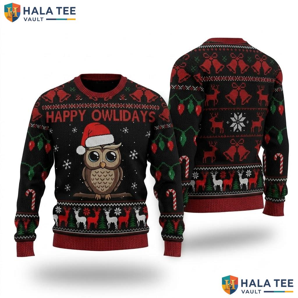 Owlidays Bird Funny Ugly Christmas Sweater Happy Owl Holiday Apparel