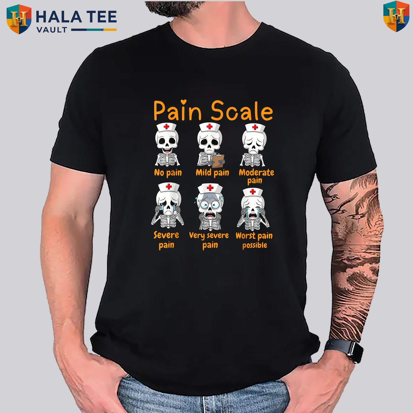 Pain Scale Nurse Skeleton TShirt Cute Trauma Funny Halloween Medical Outfit