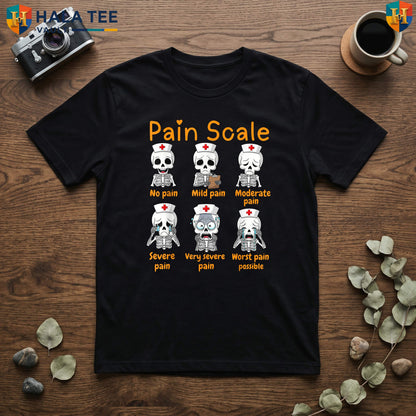 Pain Scale Nurse Skeleton Tee Cute Trauma Funny Halloween Medical Outfit