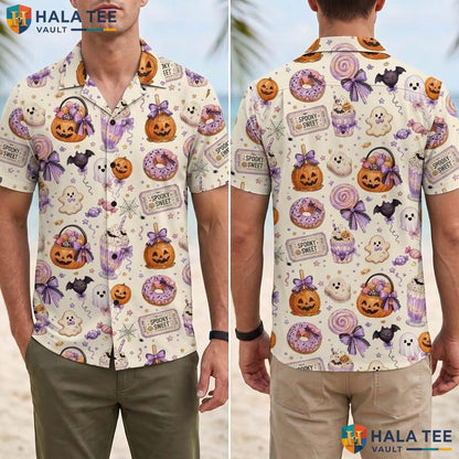 Pastel Candy Halloween Hawaiian Shirt Pumpkin Sweet Spooky Aloha Top Adult