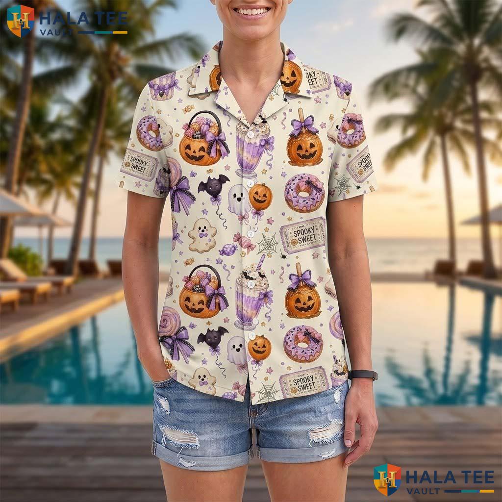 Pastel Candy Halloween Hawaiian Shirt Pumpkin Sweet Spooky Aloha Top Adult