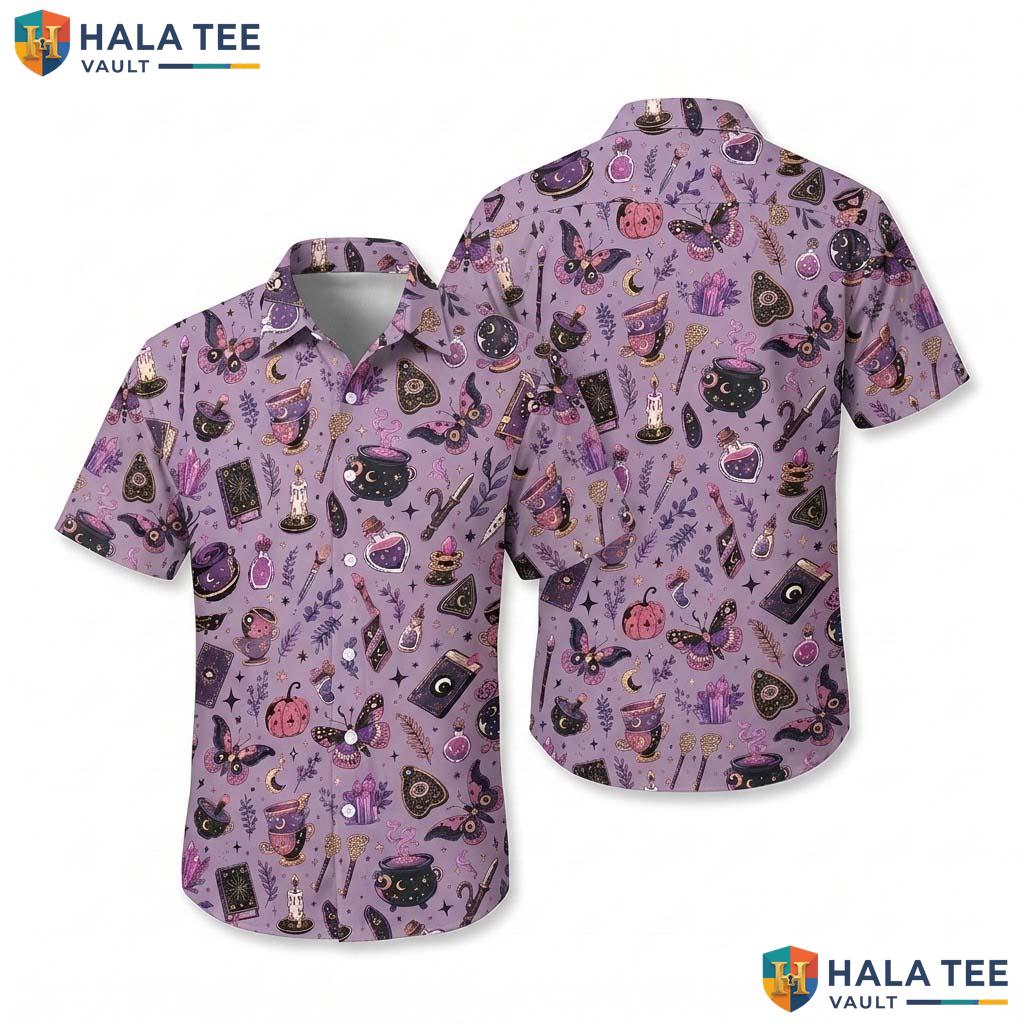 Pastel Goth Halloween Hawaiian Shirt Purple Celestial Magic Aloha